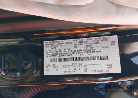 2024 Ford F-150 Platinum z USA, uszkodzony, nr VIN 1FTFW7L83RFA00670